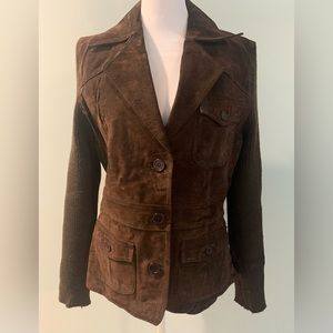 100% leather suede jacket with sweater sleeves